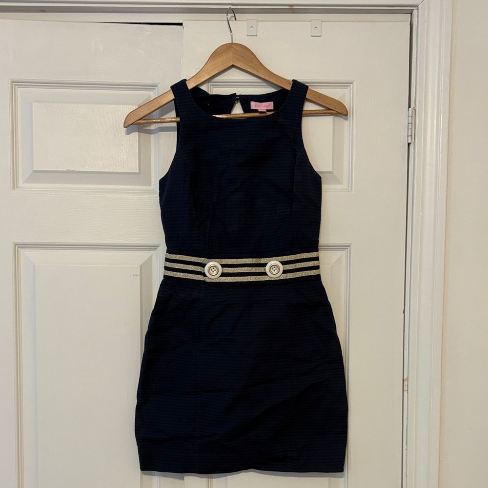 Lilly Pulitzer Dark Blue Mini Dress with Metallic Details